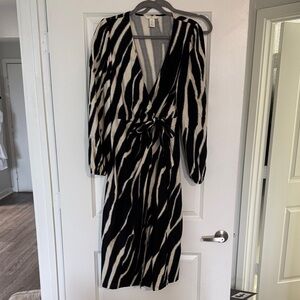 Black & White Zebra-Print Wrap Dress